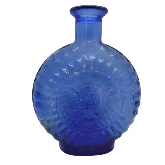 Vintage Blue Pressed Glass Bottle Eagle Crest