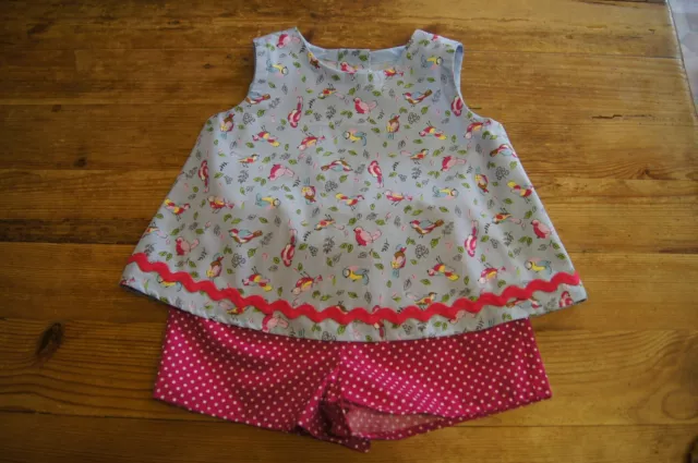 Set top vintage retrò romany fatti a mano età 2 blu retrò uccellini rosa spot