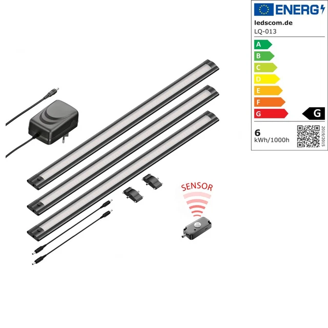 Lot de 3 lampes LED d'agencement SIRIS noir mat avec variateur tactile plat 50cm