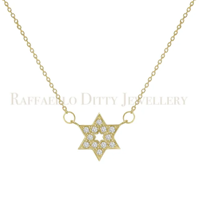 0.12 Ct Magen Diamond Pendant Real 14K Yellow Gold Star of David Gift for Mom