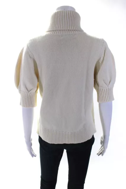Adam Lippes Womens Cotton Knit Short Sleeve Turtleneck Sweater Top White Size L 3