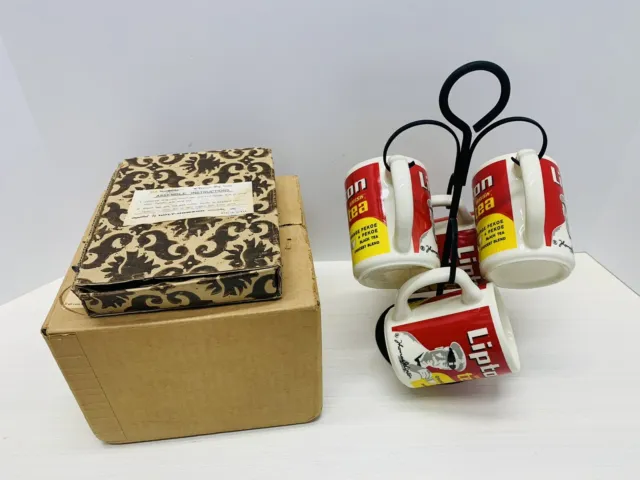 Vintage 1970’s Lipton Brisk Tea Mug Set With Hanger *NEW*