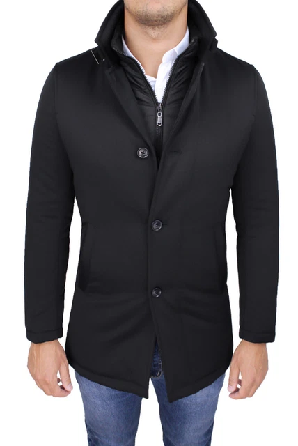 Giubbotto giaccone uomo elegante nero invernale giacca piumino con gilet interno