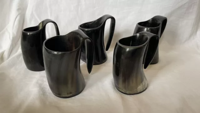 Set of 5 Vintage Natural Horn Mug Tankard Cup