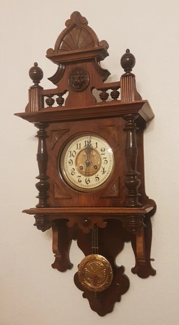 Alte Wanduhr Mit Pendel Und Gong ANTIKE ALTE HOLZ Freischwinger Pendeluhr Wanduhr mit Lyra Gong +Löwe