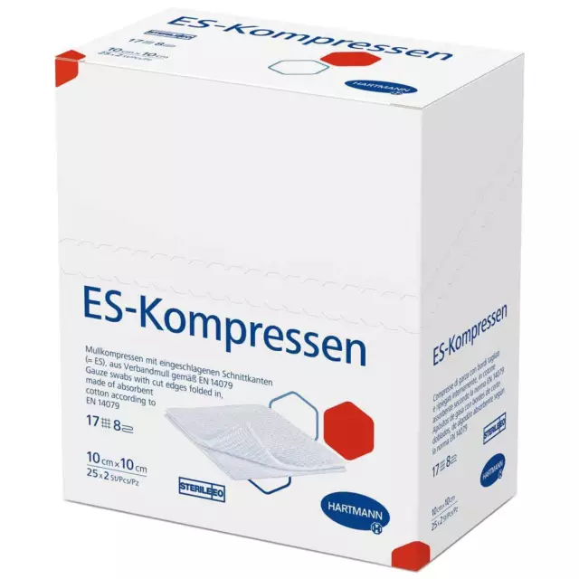 Hartmann ES-Kompressen Wundkompressen steril 8-fach 10x10 cm [2x25 Stück]