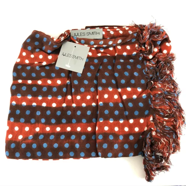 Jules Smith Womens Scarf Wrap Polka Dot Striped Fringe Red Blue