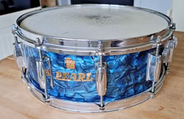 Vintage PEARL 1960's SNARE Drum Blue Ripple Marble Metallic MADE IN JAPAN 14"