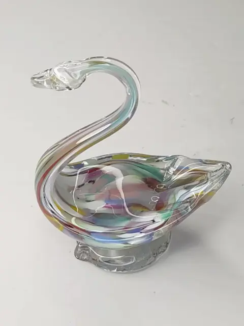 Vintage glass swan paperweight hand made beautiful with pastel