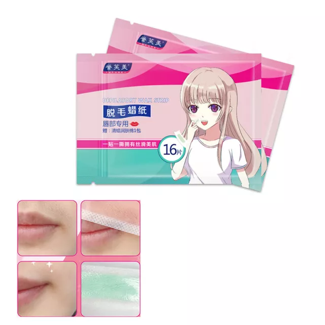 16Pcs Face Lip Hair Removal Wax Strips Waxing Wipe Sticker Eyebrow Beard b#km