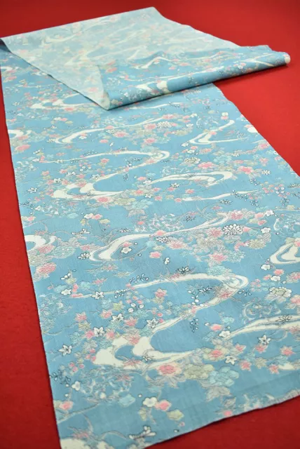 Vintage Japanese Kimono Fabric Wool Antique Boro Kusakizome Dyed 57.9"/KU90/100