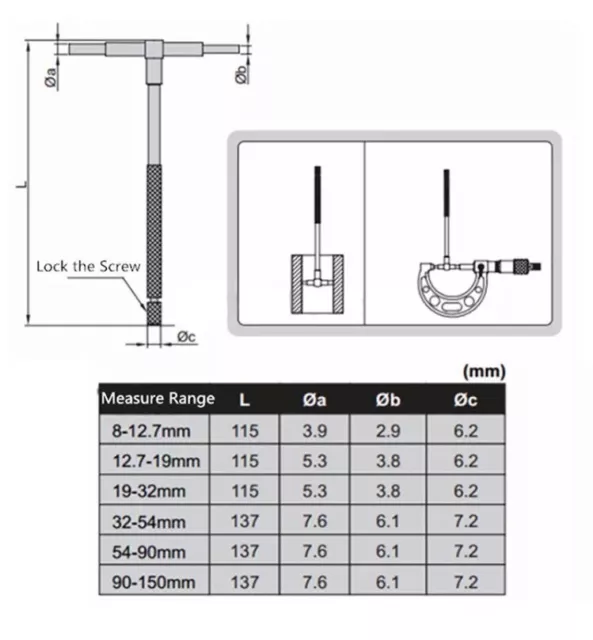 6PC Telescoping Gauges Set 8-150mm Micrometer Measurement Bore Telescopic Kit 3