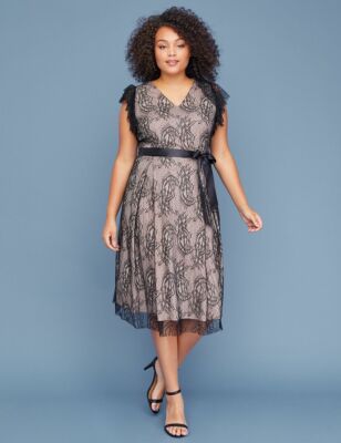 New Lane Bryant Black Lace Fit & Flare Midi Dress Sz 18