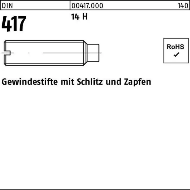 Gewindestift DIN 417/ISO 7435 m.Schlitz/Zapfen M 3 x 5 14 H