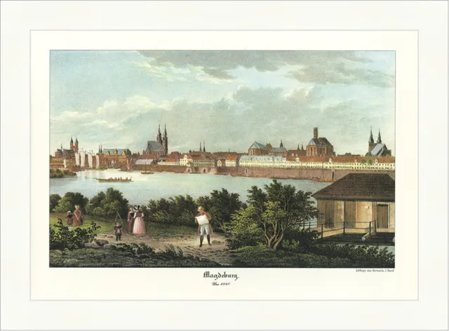 Magdeburg um 1840 Sachsen-Anhalt Elbe Mittellandkanal Altes Deutschland 53