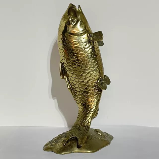 Large Brass Lucky Koi Fish Art Sculpture Goldfish Jumping Carp MCM Decor