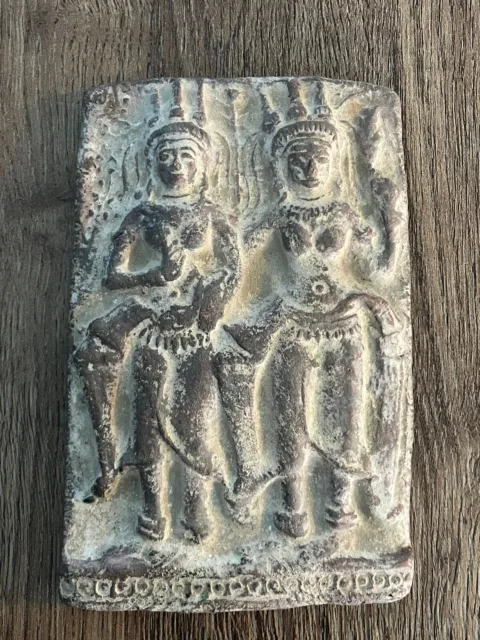 Large Burmese Antique Terracotta Buddhist Temple Tile, Unique Carving Of Buddha