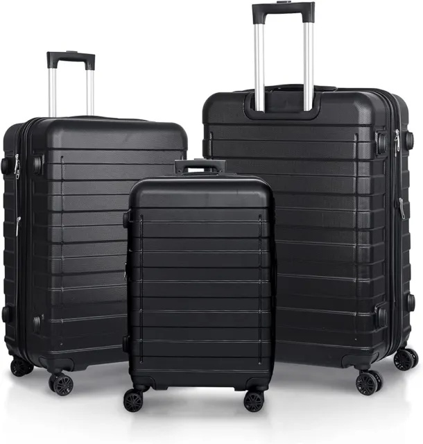 Expandable Luggage Set 3 Piece 21"26"30" Black Hardshell Suitcase with TSA Lock