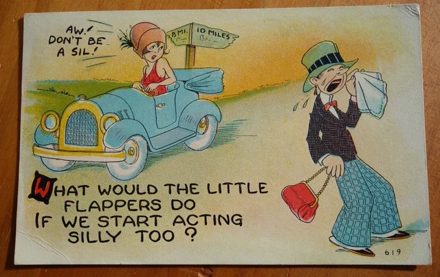 &WHAT WOULD THE little Flappers do..." gender role-reversal postcard p ...