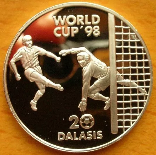 Gambia 1996 Soccer 20 Dalasi 1oz Silver Coin,Proof