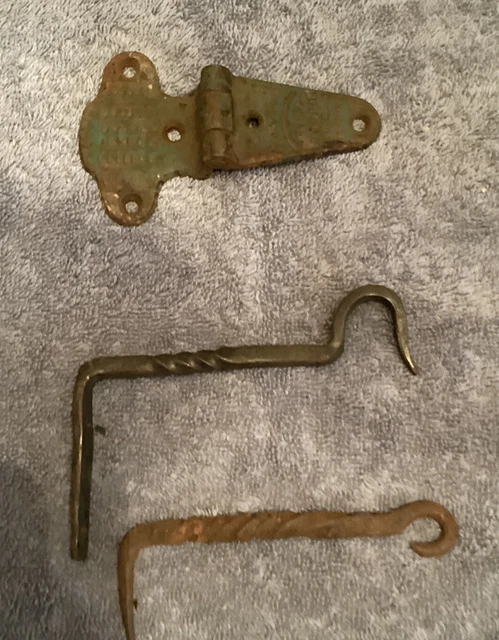 Vintage Antique Forged Wrought Iron  Hooks/Antique Door Hinge Set Of 1