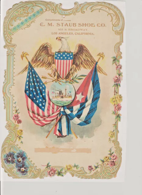 Reprint of Antique Patriotic Staub Shoe Co Los Angeles Flags, Eagle, Steamship