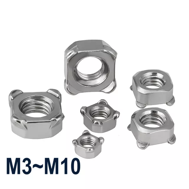 Square Weld Nuts M3 M4 M5 M6 M8 M10 Metric 304 Stainless Steel Square Weld Nuts