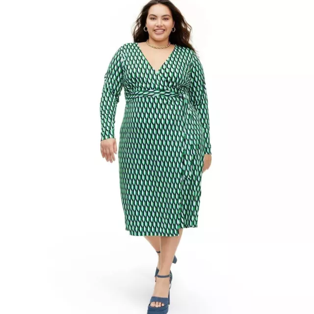 Diane Von Furstenberg DVF for Target - SIZE 3X - Midi Arrow Geo Green Wrap Dress