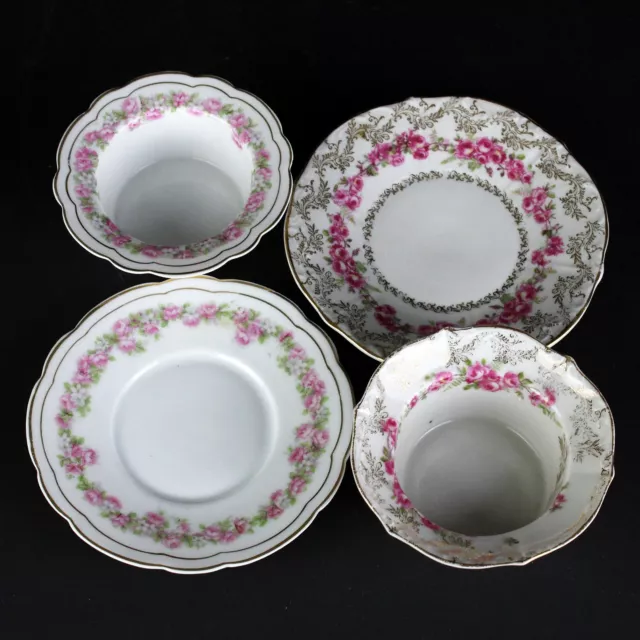 Antique Pink Roses Ramekins & Saucers 6 Sets, Mixed Limoges, Bavaria, Austria 3