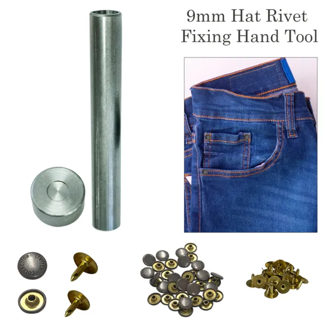 Hat Rivets 2 Parts Fixing Hand Tool for Leather Clothing Coats Handbag Jeans 9mm