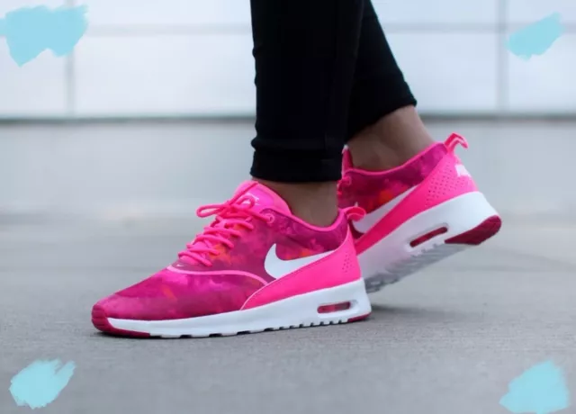 NIKE Air Max Thea Print Wmns Shoes Size 9 599408-602 Pink Pow/White-Frbrry