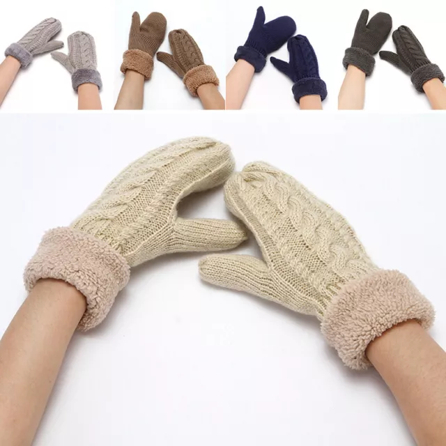 1 Pairs Unisex Knitted Twisted Gloves Plus Cashmere Warm Full Finger Gloves UK #