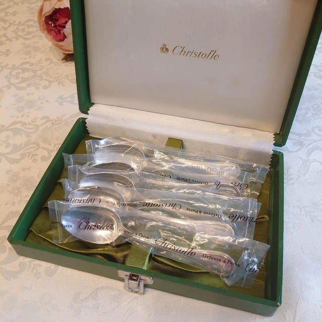 Christofle Coffee Spoon 6 Cutlery Set Silver Plated Model Design Pearl w/Box