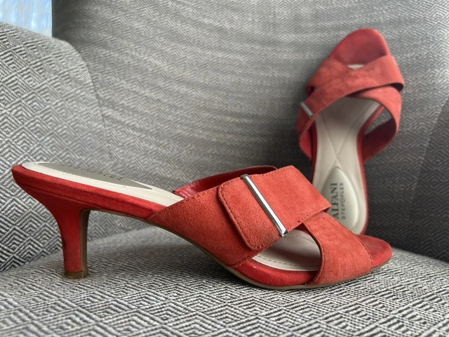 ALFANI Step N Flex Women's Orange Suede ALF LARKK SlipOn Sandals 3" Heel Size 9 