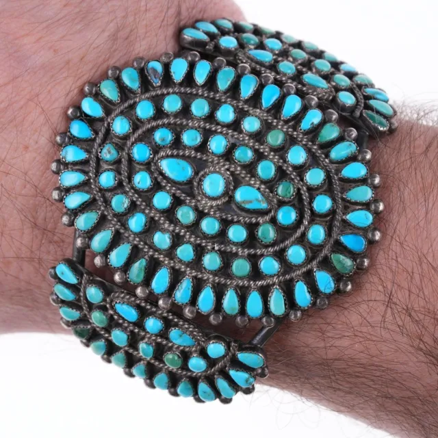 7" 30's-40's Zuni petit point turquoise silver bracelet