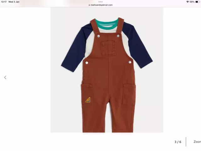 Marks And Spencer Baby Boys Dungaree Set Size 6-9 Months