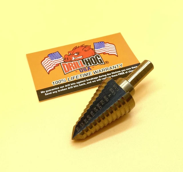 Drill Hog® 7/16"-1-1/8" Step Drill Bit Step M7 Step UNI BIT Lifetime Warranty