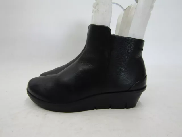 Ecco Womens Size 35 EUR Black Leather Zip Wedge Fashion Ankle Boots Booties