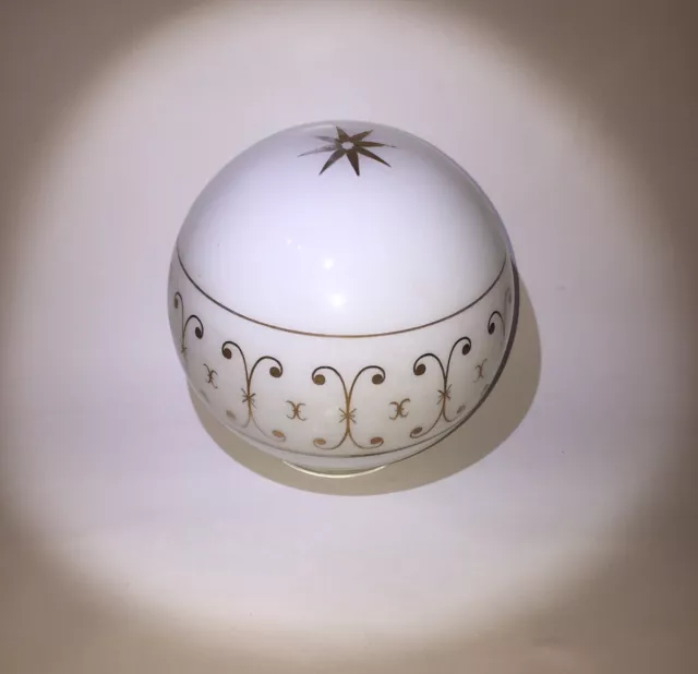 Vintage White Gold Gilt Starburst & Swirls Design MCM Swag Lamp Globe Fitter