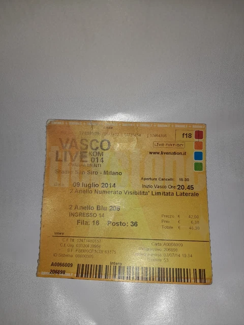 Biglietto Concerto Vasco Rossi Milano 2014