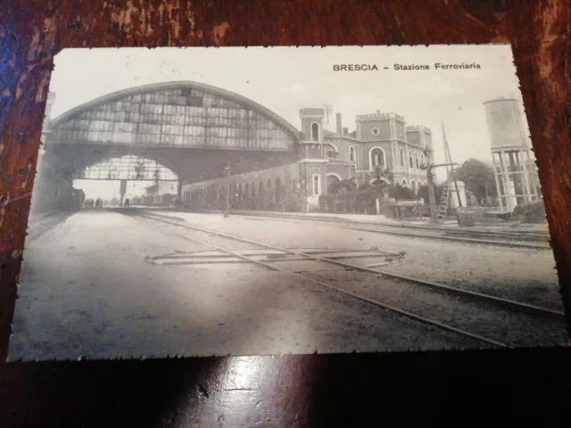 Cartolina D'epoca Originale Lombardia Brescia Citta' Stazione Ferroviaria Treno