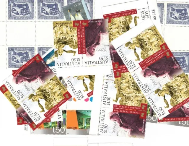 Postage stamps Australia $1.50 x 60 full gum free registered post, SAVE costs