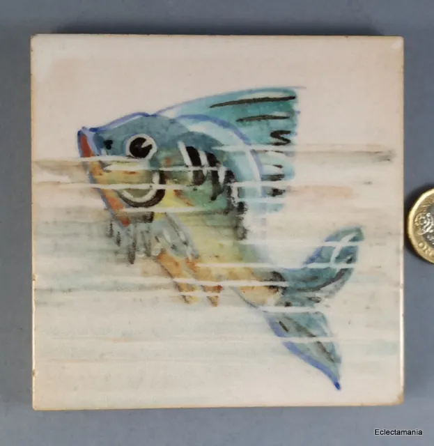 Vintage Dunsmore Hand Painted Minton Tile - Polly Brace FISH Design