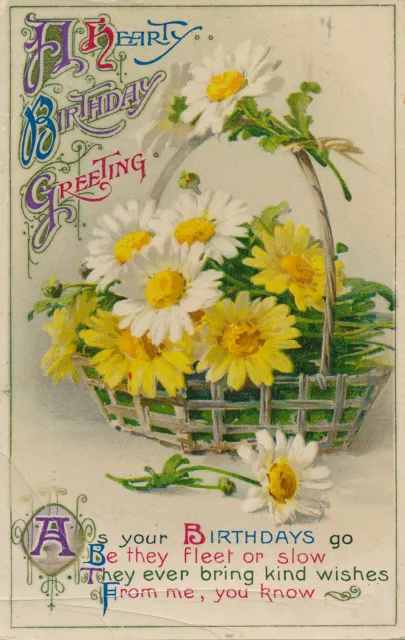 PC69214 A Hearty Birthday Greeting. Flowers in the Basket. Wildt and Kray. Londo