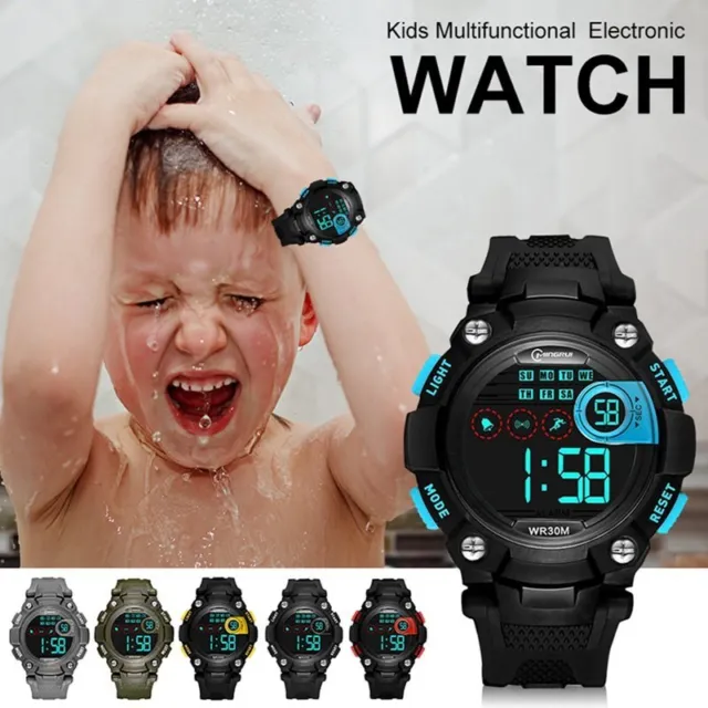 Waterproof Electronic Kids Sports Wrist Watch Digital LED SOS Alarm Boys Girls