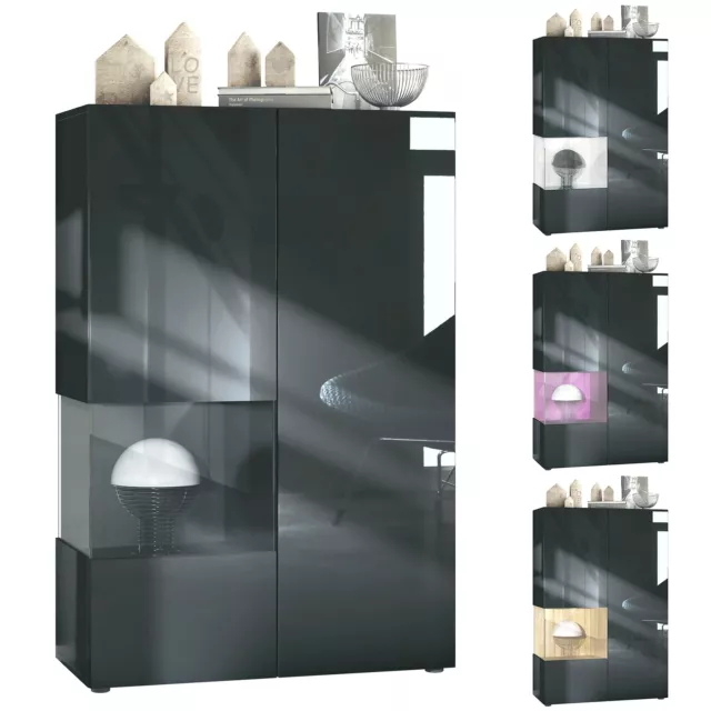 Vitrine Armoire haute Panneau d'affichage Verre LED Morena V2 Noir mat