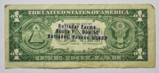 1957 A $1 Silver Certificate Note A62942423A FR#1620 Rutlander Farms KS Stamp