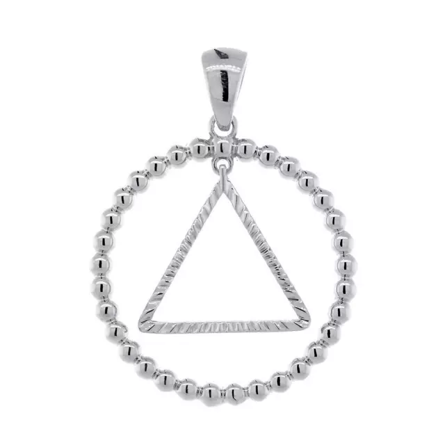 25mm AA Sobriety Charm Beaded Circle and Diamond Cut Movable Triangle in Sterlin