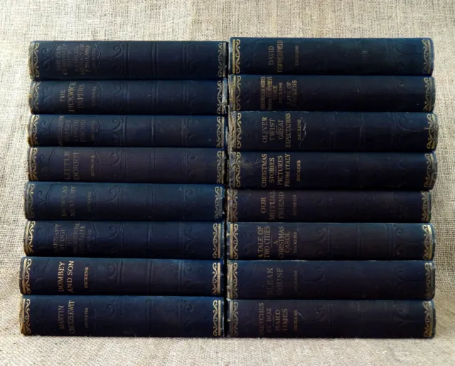 Antique Vintage Complete Set 16 Charles Dickens Volumes Works Books Antiquarian
