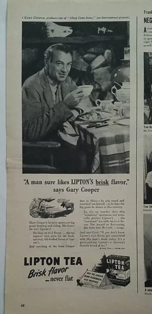 1945 Lipton tea bags Gary Cooper star of Along Came Jones vintage ad